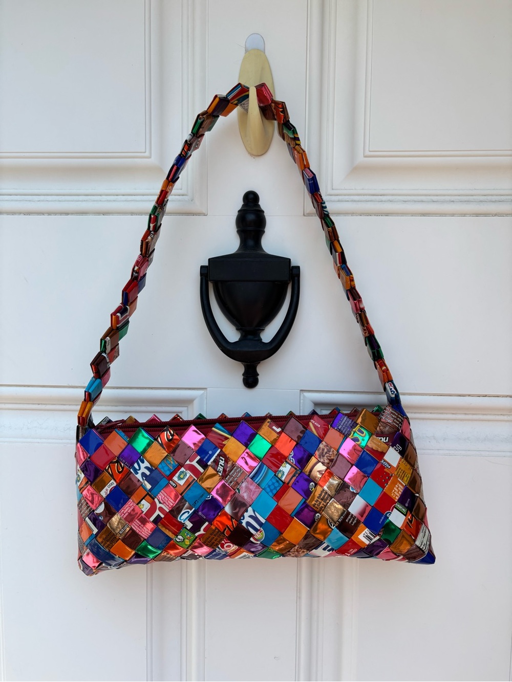 Vintage 1990s Handmade Woven Candy/Gum Wrapper Shoulder Bag Colorful Folk Art - Picture 2 of 5